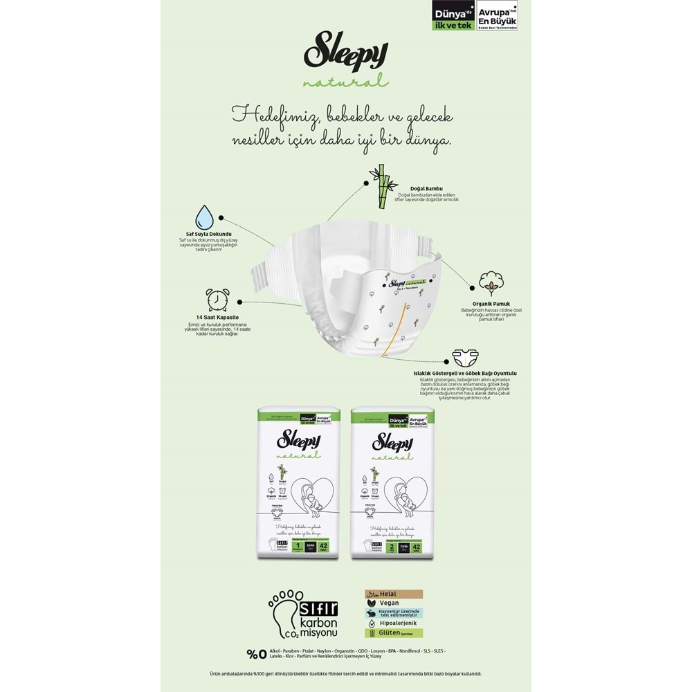 Sleepy Bebek Bezi Natural 0 Beden 0-3 KG Prematüre 264 Adet Ekstra Fırsat Pk