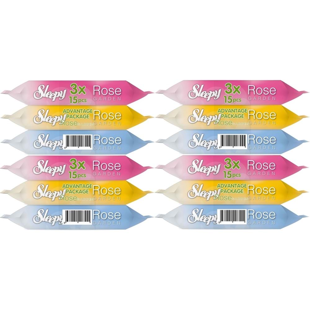 Sleepy Islak Havlu Cep Mendil 15 Yaprak (12 Li Set) Rose/Garden (4PK*3) 180 Yaprak