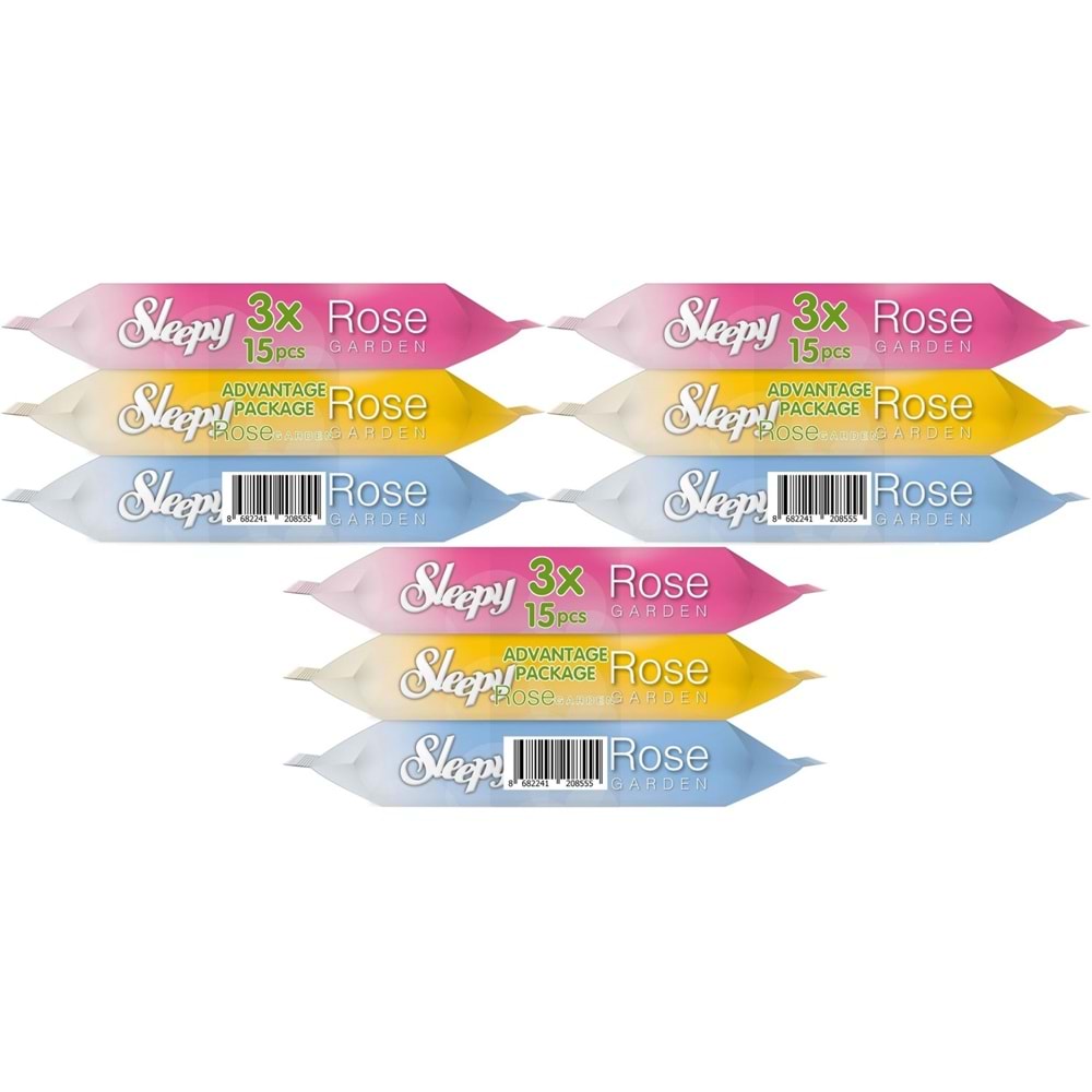 Sleepy Islak Havlu Cep Mendil 15 Yaprak (9 Lu Set) Travel Pk Rose/Garden (3PK*3) 135 Yaprak