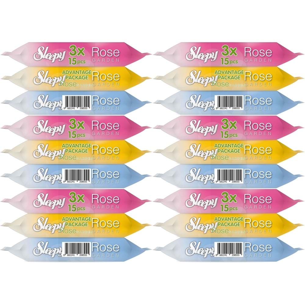 Sleepy Islak Havlu Cep Mendil 15 Yaprak (18 Li Set) Travel Pk Rose/Garden (6PK*3) 270 Yaprak