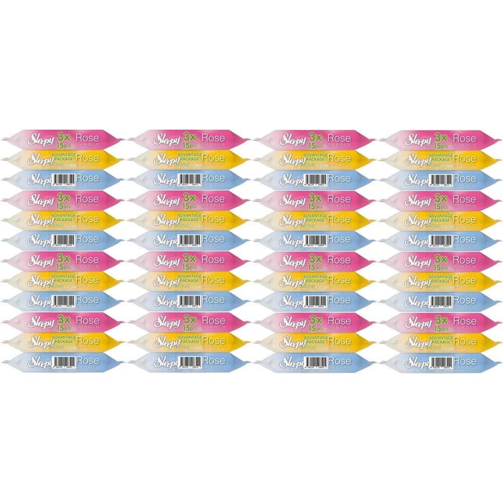 Sleepy Islak Havlu Cep Mendil 15 Yaprak (48 Li Set) Travel Pk Rose/Garden (16PK*3) 720 Yaprak