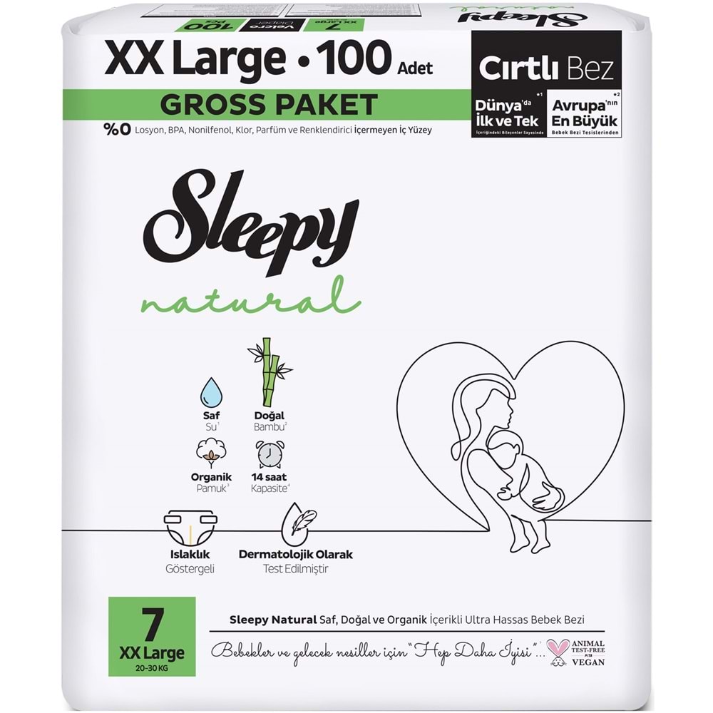 Sleepy Bebek Bezi Natural 7 Beden 20-30 KG XXLarge 300 Adet Ekonomik Fırsat Gross Pk
