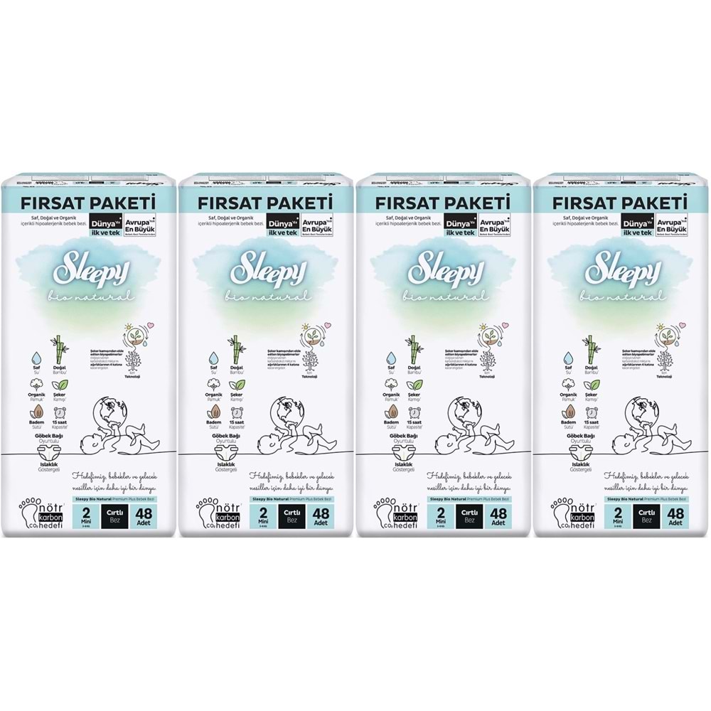 Sleepy Bebek Bezi Bio Natural 2 Beden 3-6 KG Mini 192 Adet Avantaj Fırsat Pk