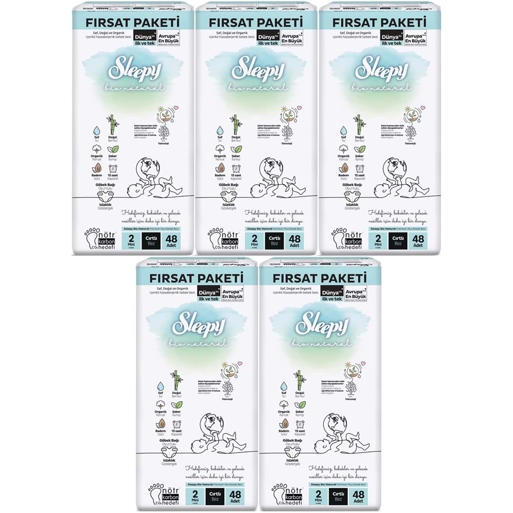 Sleepy Bebek Bezi Bio Natural 2 Beden 3-6 KG Mini 240 Adet MeGa Fırsat Pk
