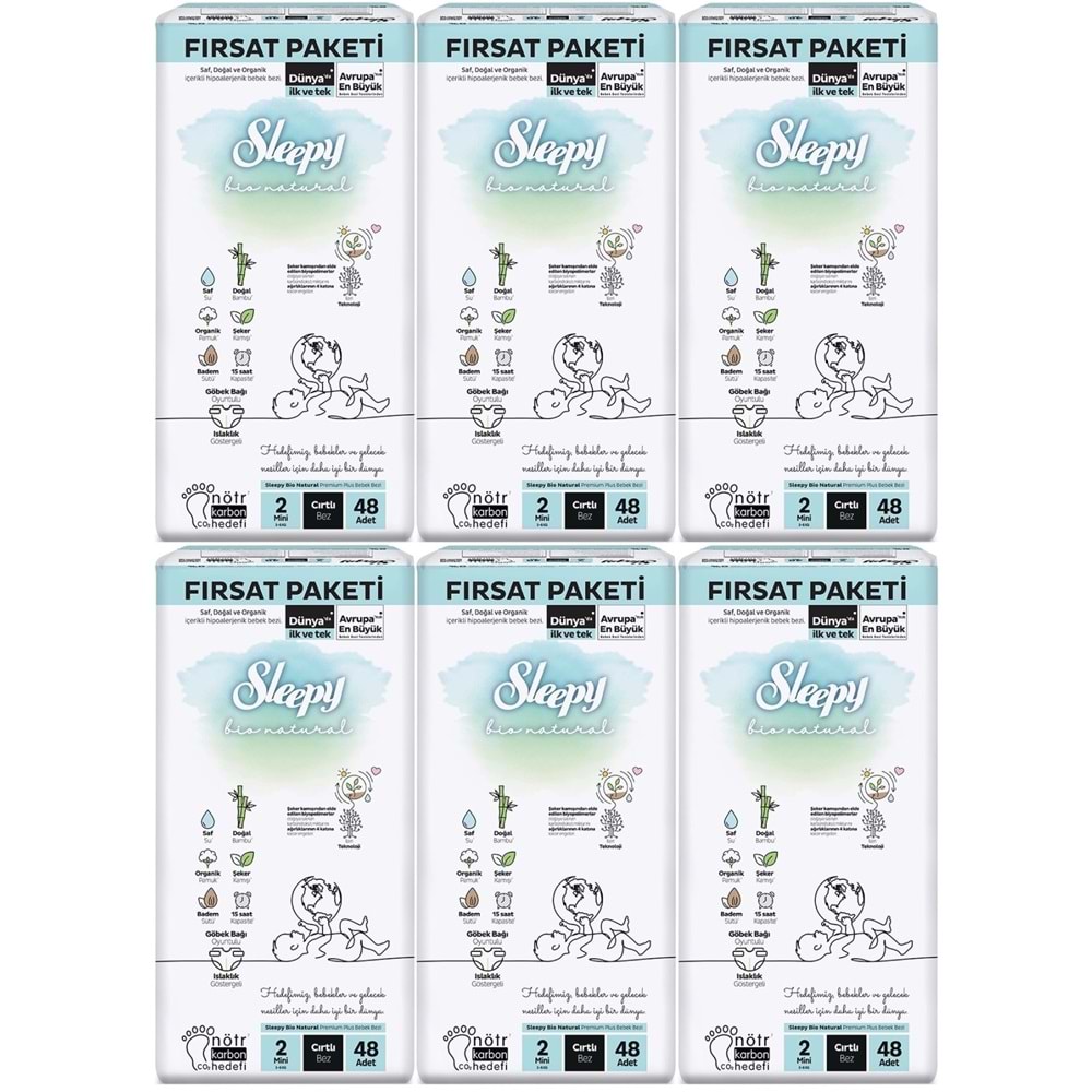 Sleepy Bebek Bezi Bio Natural 2 Beden 3-6 KG Mini 288 Adet Ekstra Fırsat Pk