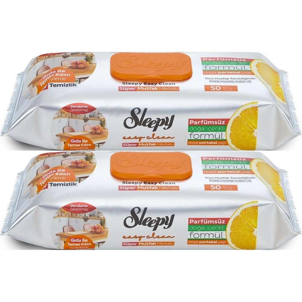 Sleepy Easy Clean Yüzey Temizlik Mutfak Havlusu -Mendili 50 Yaprak Portakal Yağlı (2Li Set) 100Yprk