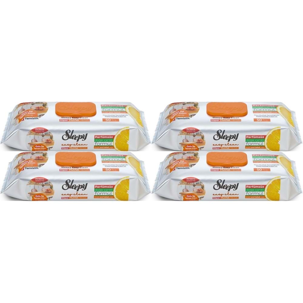 Sleepy Easy Clean Yüzey Temizlik Mutfak Havlusu -Mendili 50 Yaprak Portakal Yağlı (4Lü Set) 200Yprk