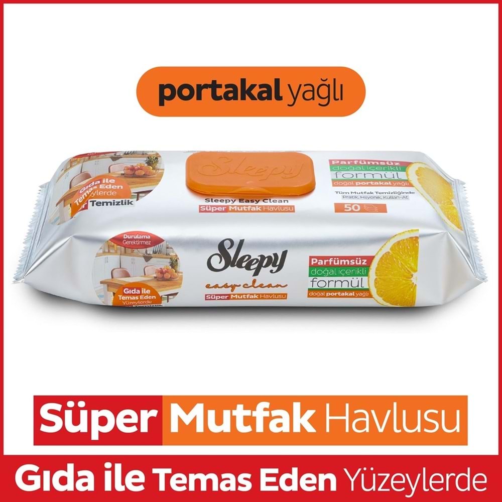 Sleepy Easy Clean Yüzey Temizlik Mutfak Havlusu -Mendili 50 Yaprak Portakal Yağlı (5Li Set) 250Yprk