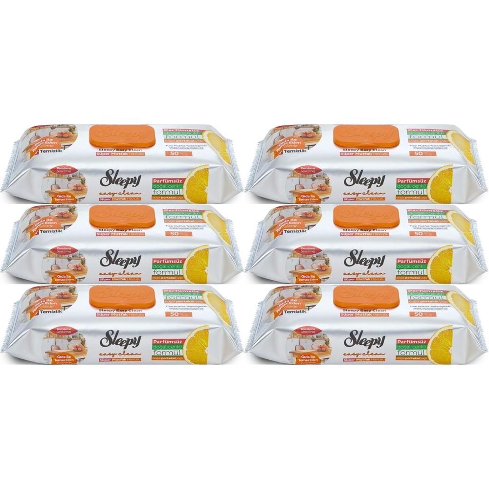 Sleepy Easy Clean Yüzey Temizlik Mutfak Havlusu -Mendili 50 Yaprak Portakal Yağlı (6Lı Set) 300Yprk
