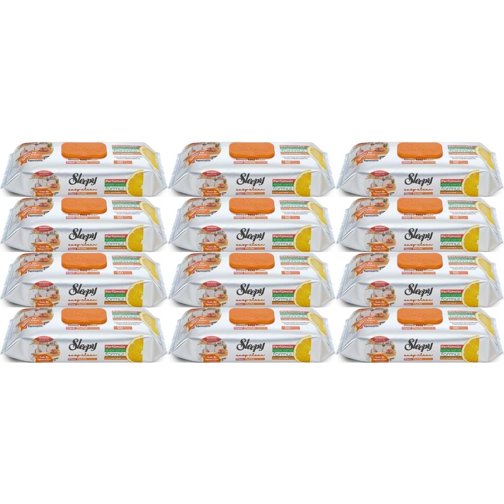 Sleepy Easy Clean Yüzey Temizlik Mutfak Havlusu-Mendili 50 Yaprak Portakal Yağlı (12Li Set) 600Yprk