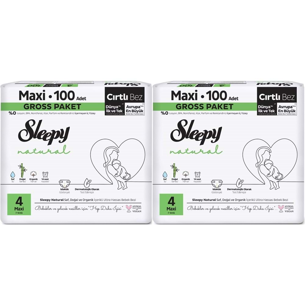 Sleepy Bebek Bezi Natural 4 Beden 7-14 KG Maxi 200 Adet Ekonomik Ultra Pk