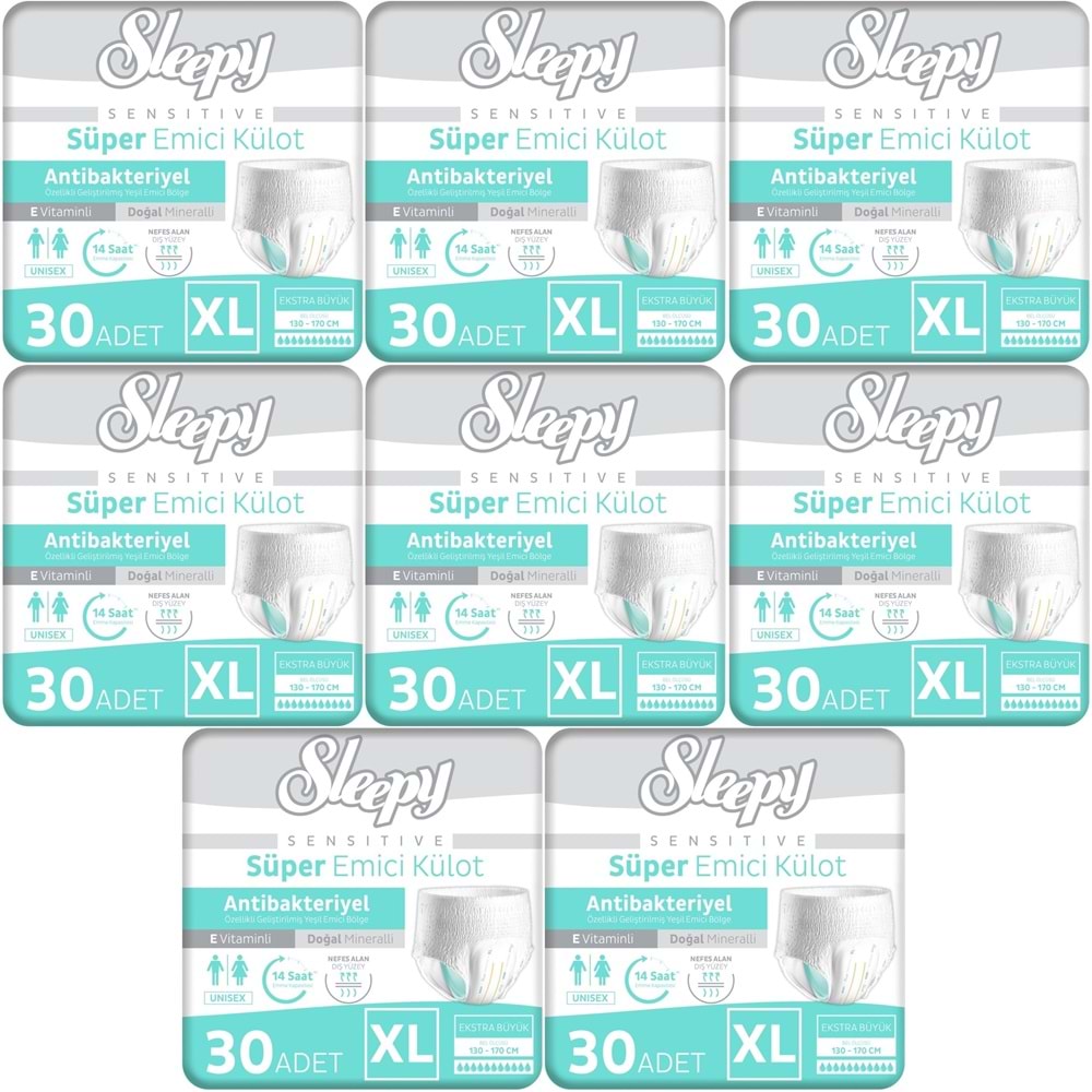 Sleepy Yetişkin Bezi Emici Külot XL - Ekstra Büyük - Extra Large 240 Adet (8PK*30)
