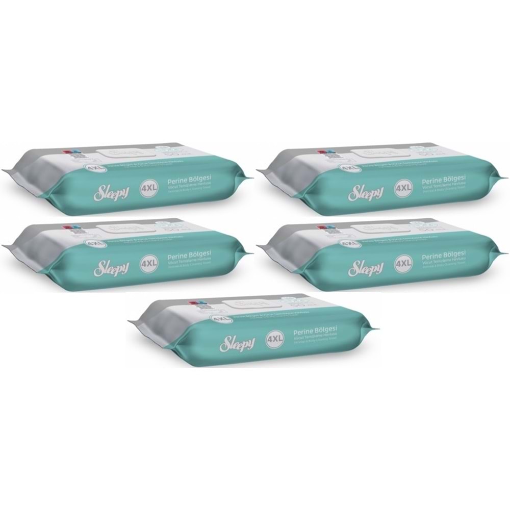 Sleepy Perine Bölgesi ve Vücut Temizleme Islak Mendil Havlu 50 Yaprak (Ebat 4XL) (5 Li Set)