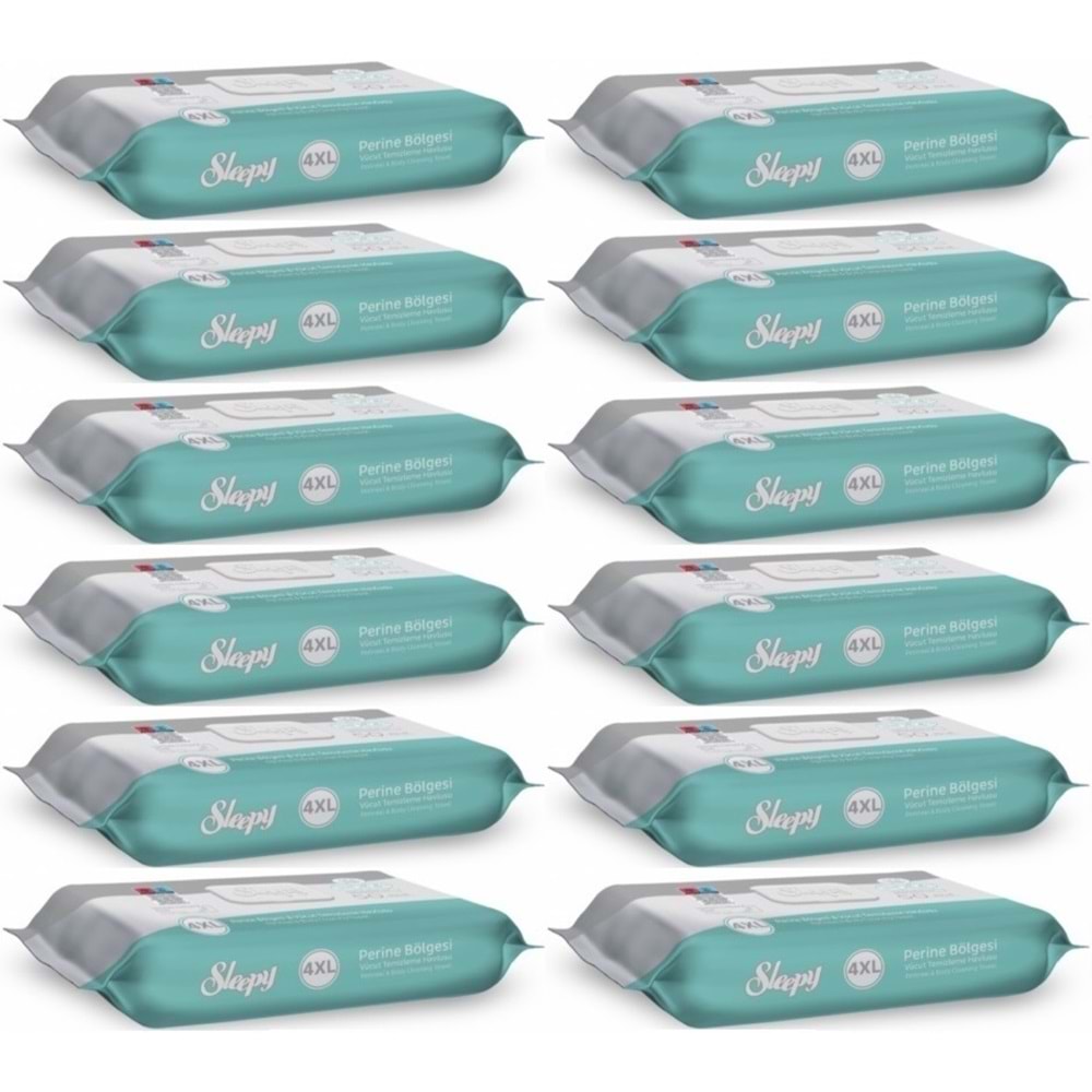 Sleepy Perine Bölgesi ve Vücut Temizleme Islak Mendil Havlu 50 Yaprak (Ebat 4XL) (12 Li Set)