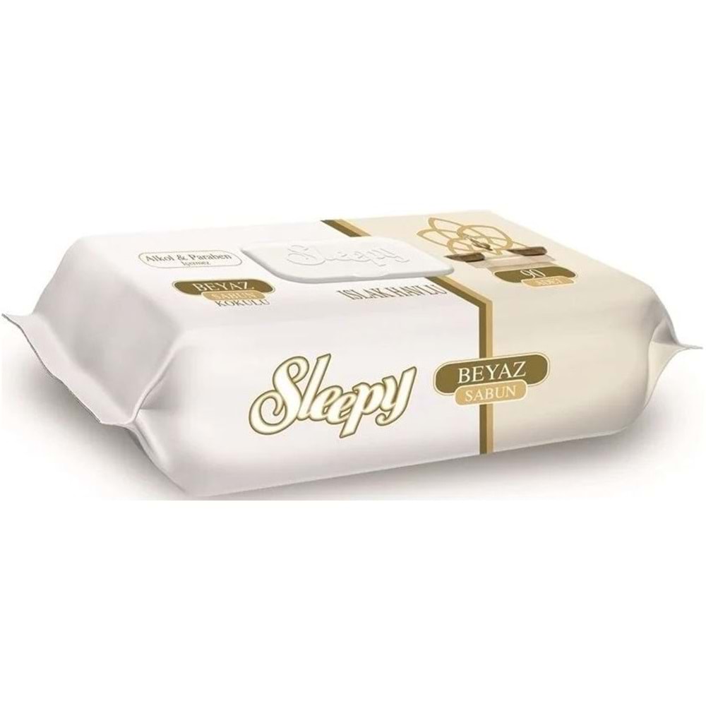 Sleepy Islak Havlu Mendil 90 Yaprak (4 Lü Set) Beyaz Sabun Kokulu Plastik Kapaklı (360 Yaprak)