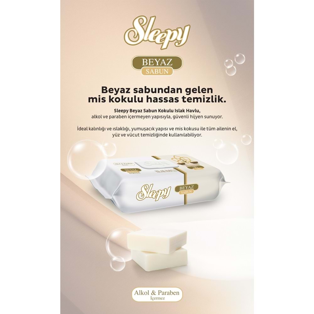 Sleepy Islak Havlu Mendil 90 Yaprak (5 Li Set) Beyaz Sabun Kokulu Plastik Kapaklı (450 Yaprak)
