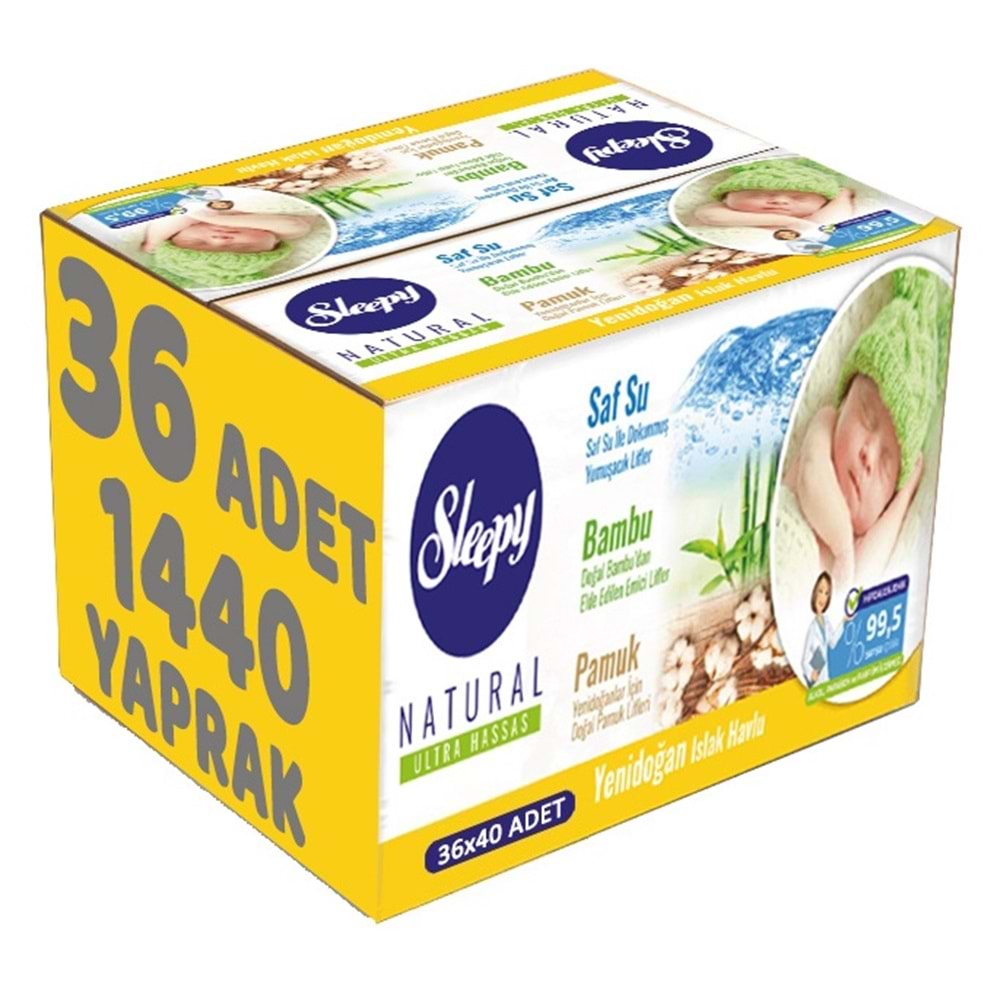 Sleepy Islak Havlu Mendil Pamuklu Yenidoğan Natural Bambu 40 Yaprak 36 Lı Set (1440 Yaprak)