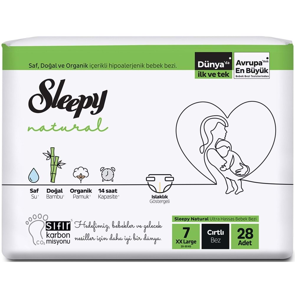 Sleepy Bebek Bezi Natural 7 Beden 20-30 KG XXLarge 168 Adet 6PK*28