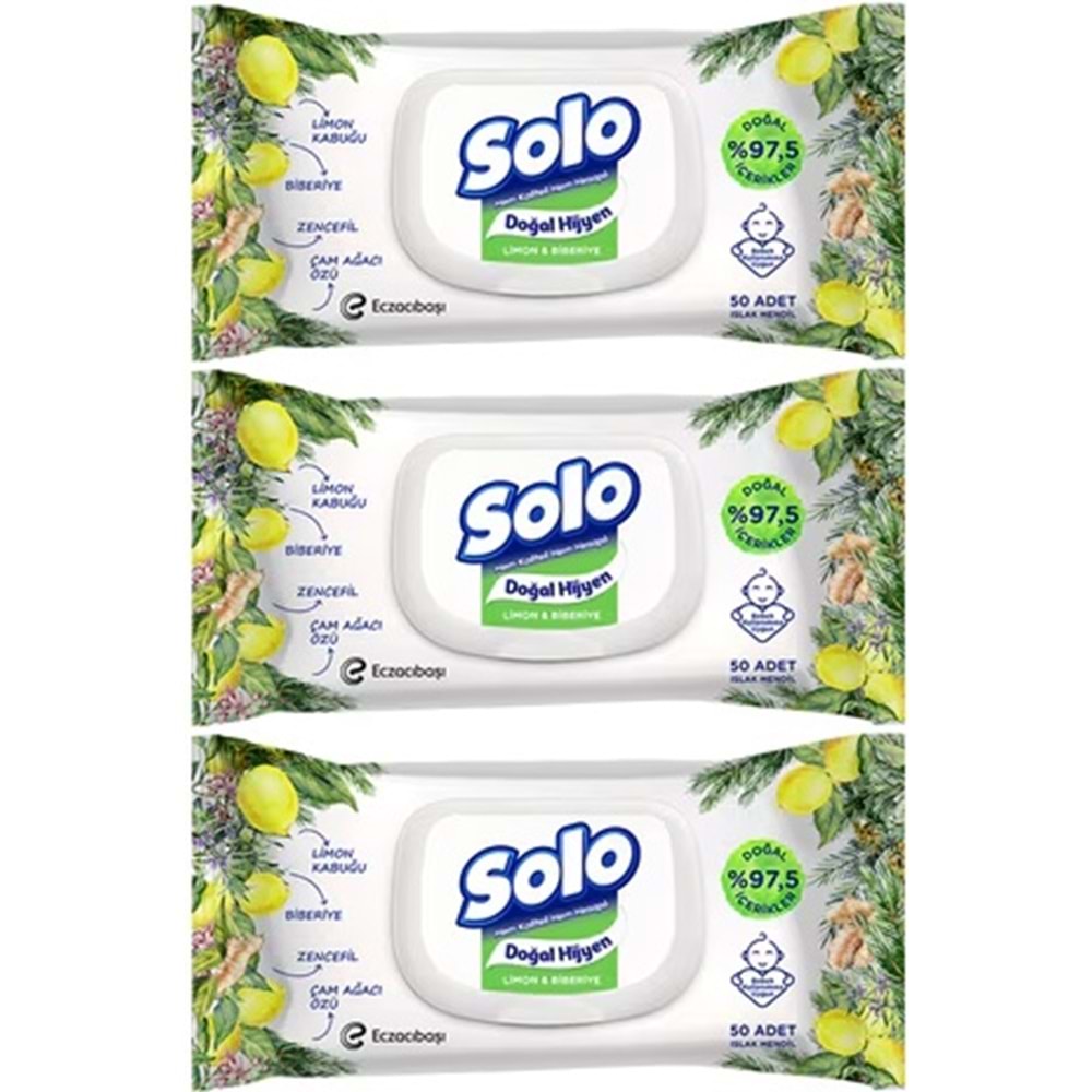 Solo Islak Havlu Mendil 50 Yaprak Limon & Biberiye (6 Lı Set) (2PK*3) 300 Yaprak