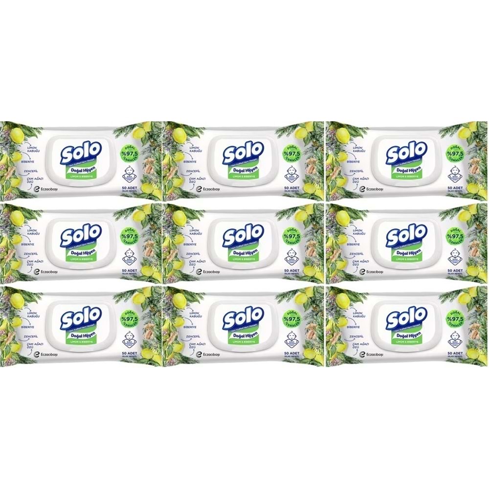 Solo Islak Havlu Mendil 50 Yaprak Limon & Biberiye (9 Lu Set) (3PK*3) 450 Yaprak