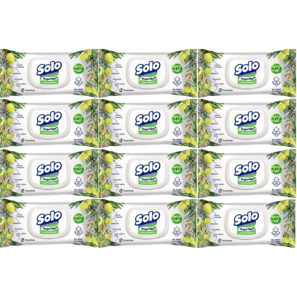 Solo Islak Havlu Mendil 50 Yaprak Limon & Biberiye (12 Li Set) (4PK*3) 600 Yaprak