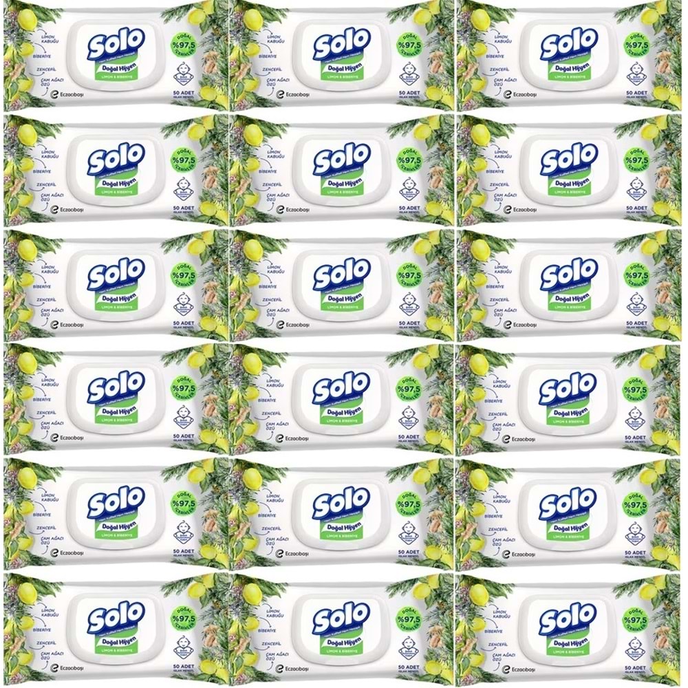 Solo Islak Havlu Mendil 50 Yaprak Limon & Biberiye (18 Li Set) (6PK*3) 900 Yaprak
