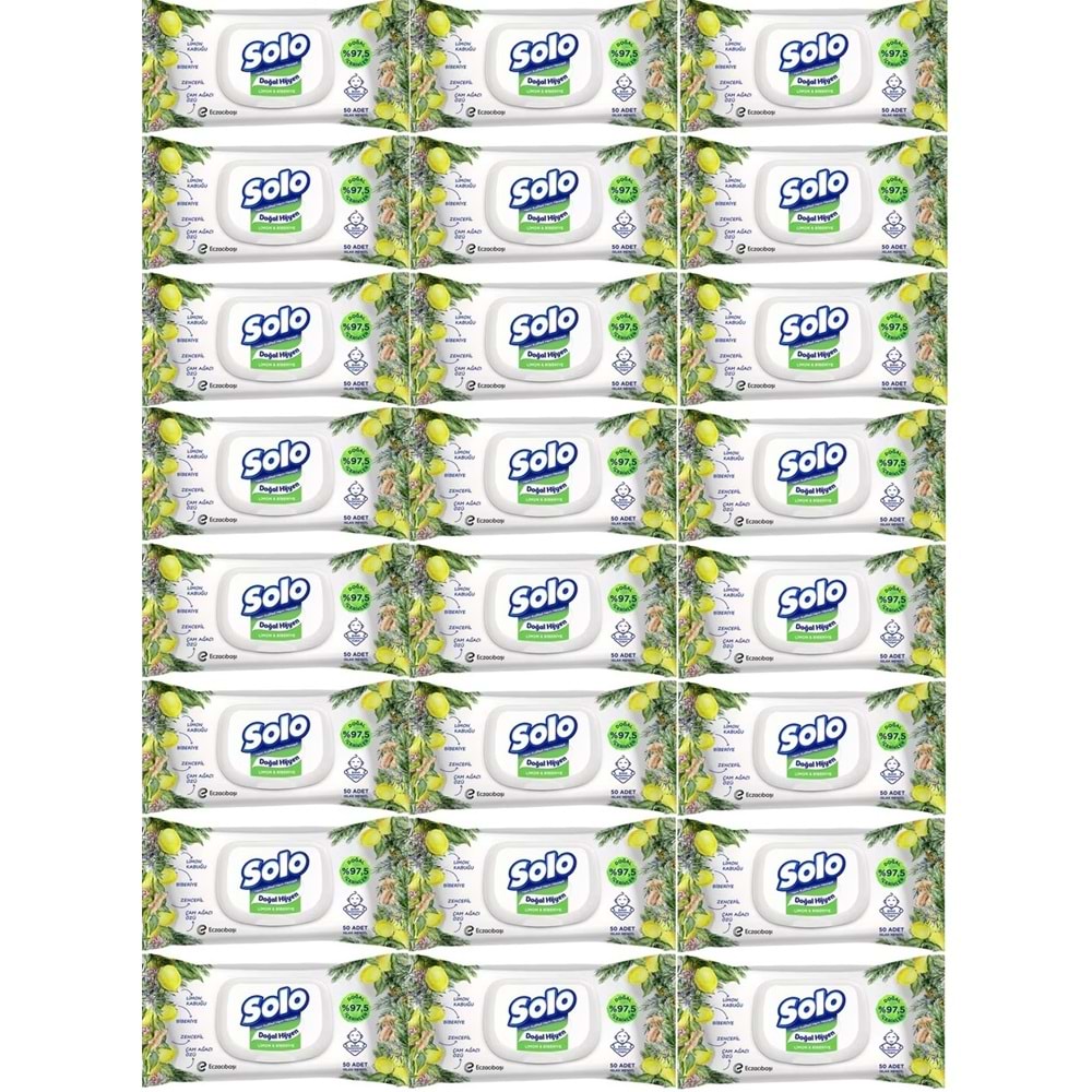 Solo Islak Havlu Mendil 50 Yaprak Limon & Biberiye (24 Lü Set) (8PK*3) 1200 Yaprak
