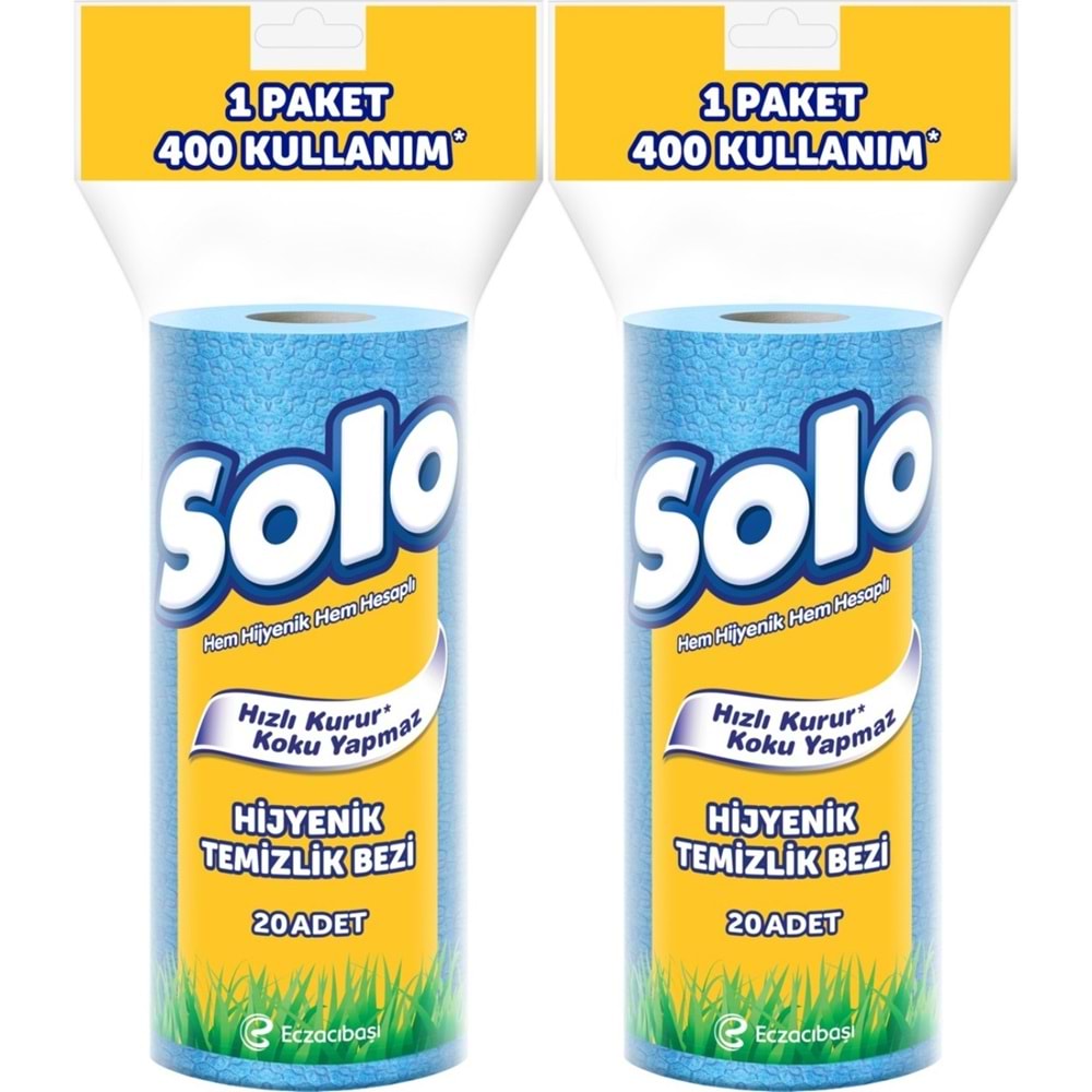 Solo Hijyenik Temizlik Bezi (İç adet 20 Li) (Kokusuz ve Hızla Kuruyan) (2 Li Set)