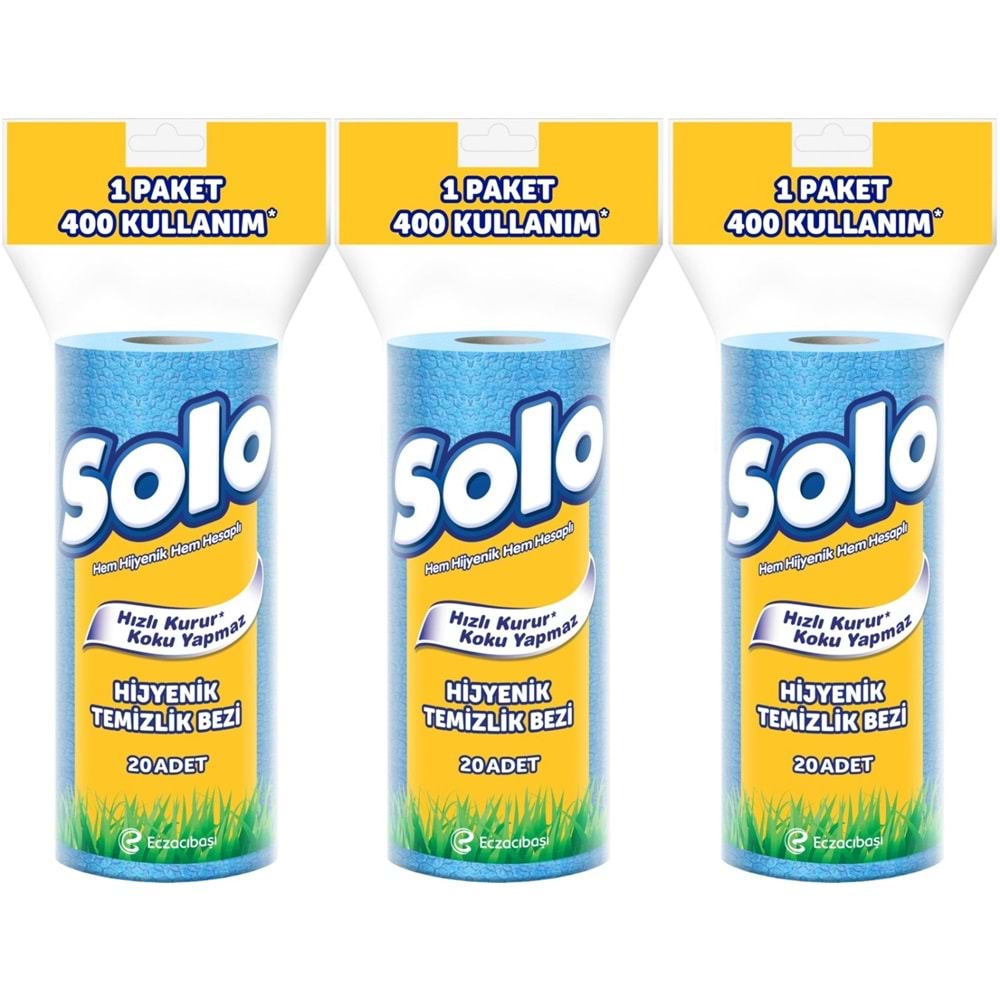 Solo Hijyenik Temizlik Bezi (İç adet 20 Li) (Kokusuz ve Hızla Kuruyan) (3 Lü Set)
