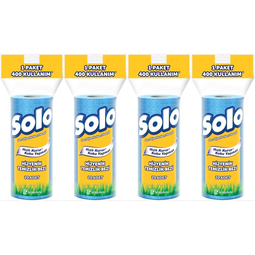 Solo Hijyenik Temizlik Bezi (İç adet 20 Li) (Kokusuz ve Hızla Kuruyan) (4 Lü Set)