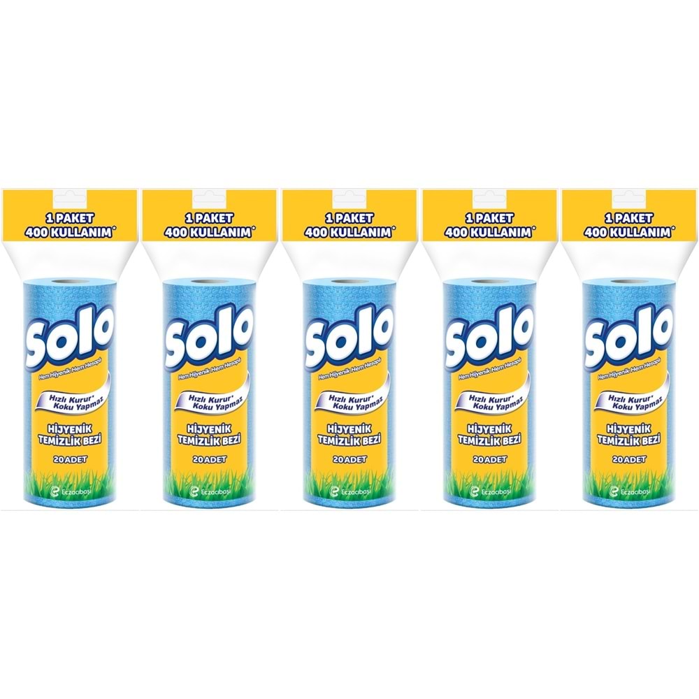 Solo Hijyenik Temizlik Bezi (İç adet 20 Li) (Kokusuz ve Hızla Kuruyan) (5 Li Set)