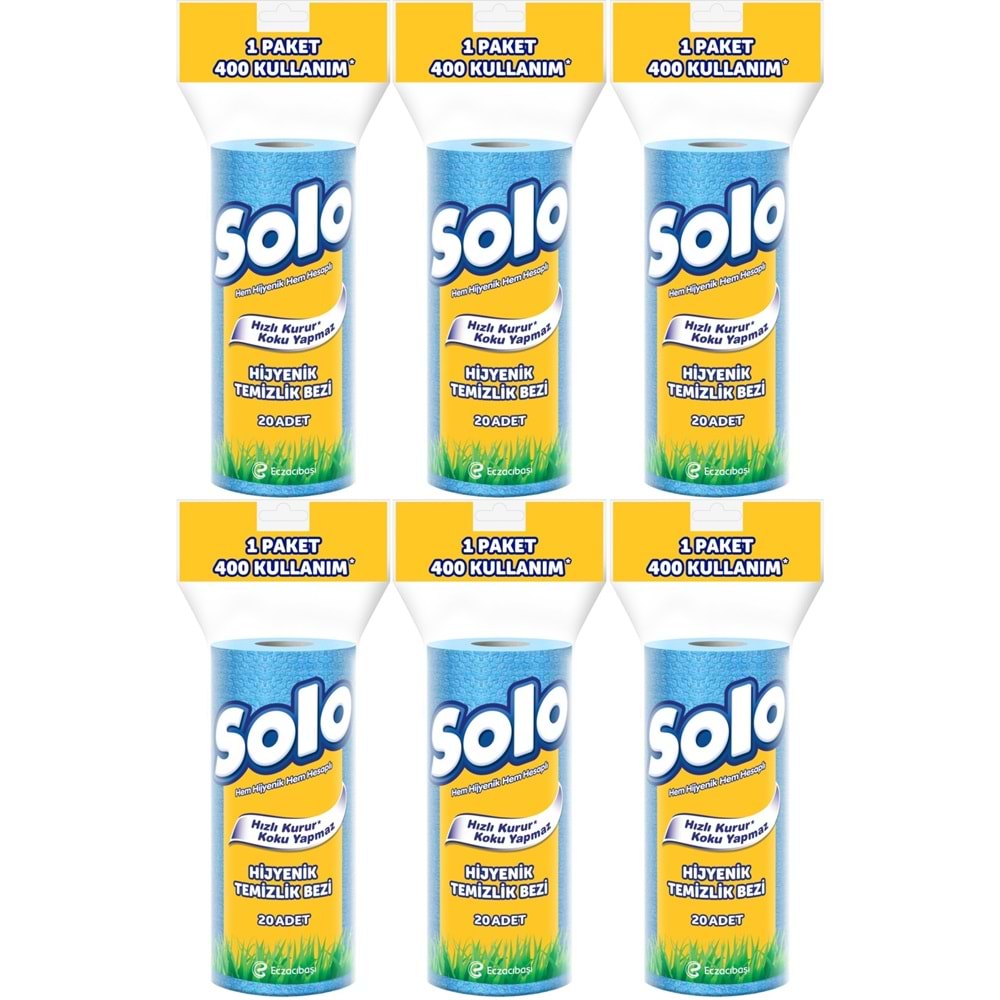 Solo Hijyenik Temizlik Bezi (İç adet 20 Li) (Kokusuz ve Hızla Kuruyan) (6 Lı Set)