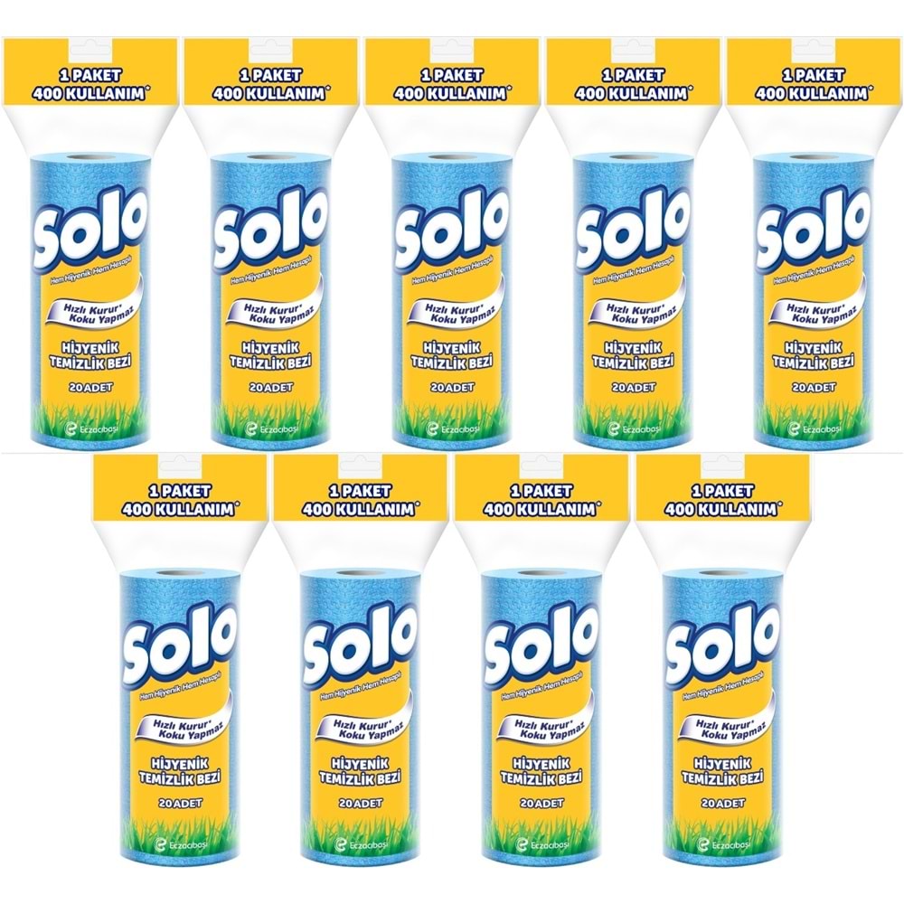Solo Hijyenik Temizlik Bezi (İç adet 20 Li) (Kokusuz ve Hızla Kuruyan) (9 Lu Set)