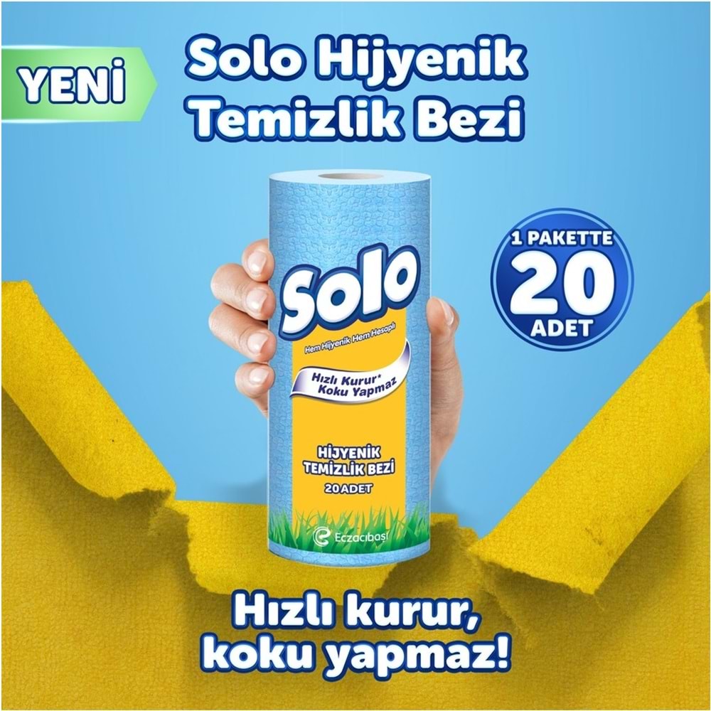 Solo Hijyenik Temizlik Bezi (İç adet 20 Li) (Kokusuz ve Hızla Kuruyan) (9 Lu Set)