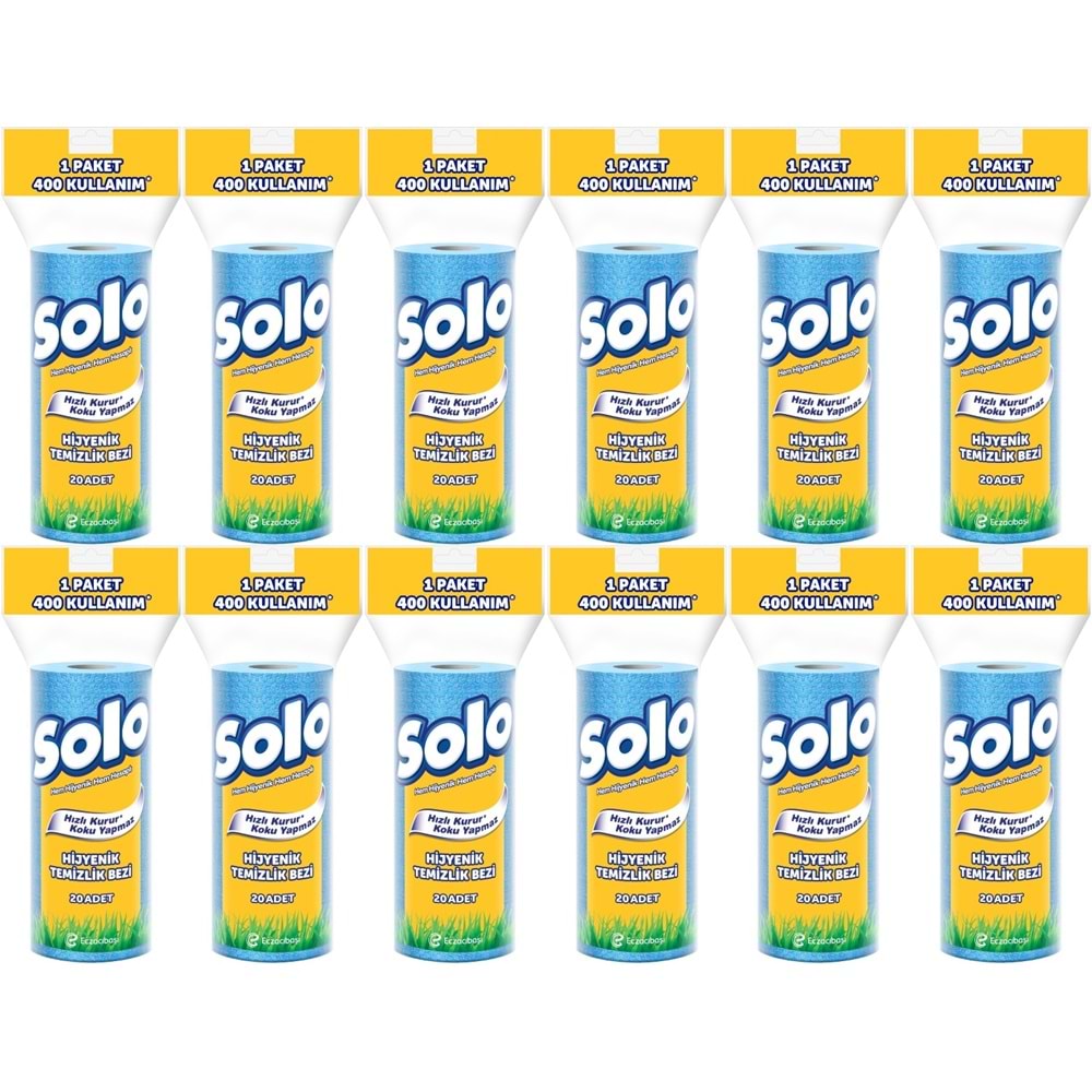 Solo Hijyenik Temizlik Bezi (İç adet 20 Li) (Kokusuz ve Hızla Kuruyan) (12 Li Set)