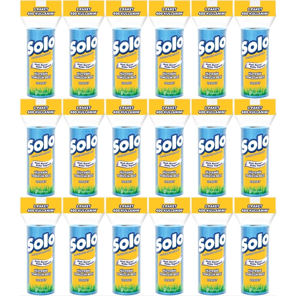 Solo Hijyenik Temizlik Bezi (İç adet 20 Li) (Kokusuz ve Hızla Kuruyan) (18 Li Set)