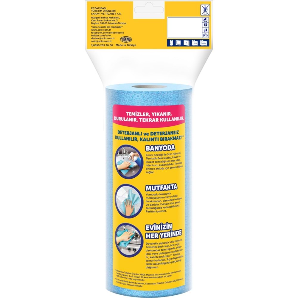Solo Hijyenik Temizlik Bezi (İç adet 20 Li) (Kokusuz ve Hızla Kuruyan) (18 Li Set)
