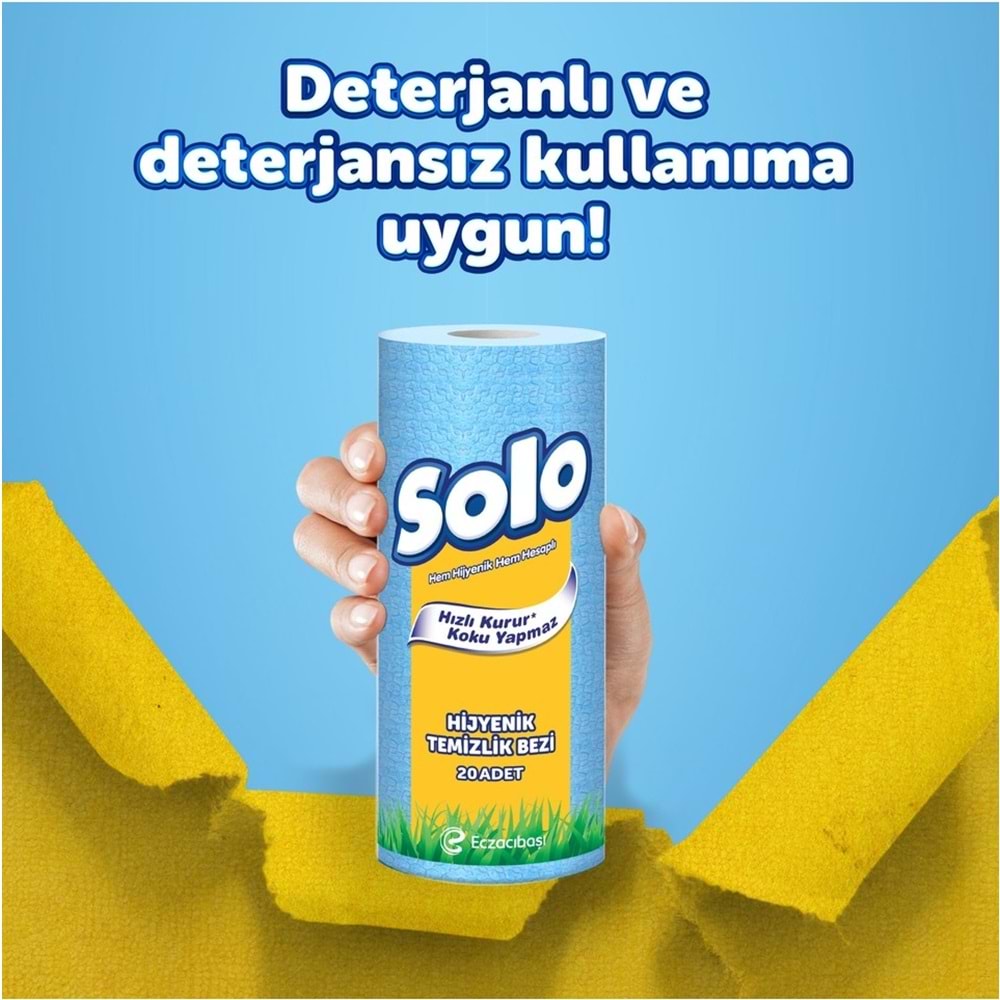 Solo Hijyenik Temizlik Bezi (İç adet 20 Li) (Kokusuz ve Hızla Kuruyan) (24 Lü Set)