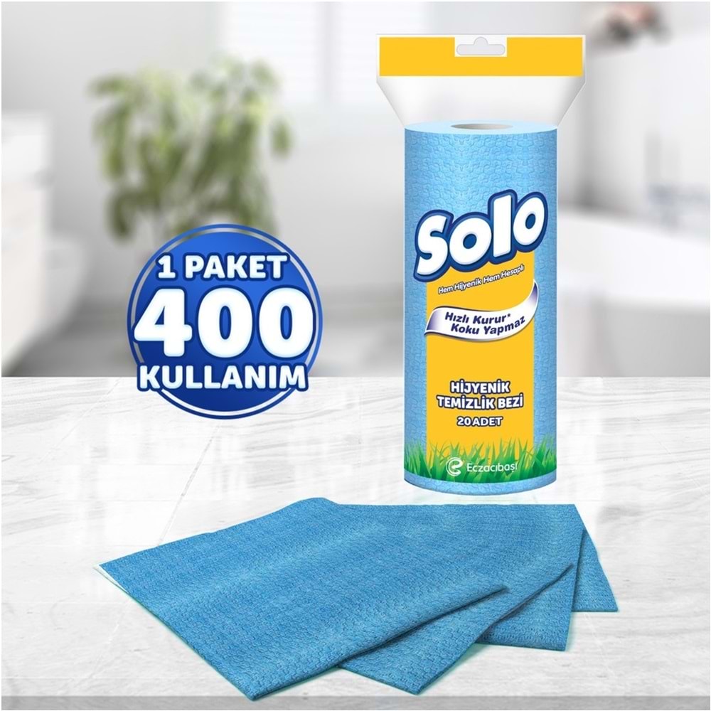 Solo Hijyenik Temizlik Bezi (İç adet 20 Li) (Kokusuz ve Hızla Kuruyan) (24 Lü Set)
