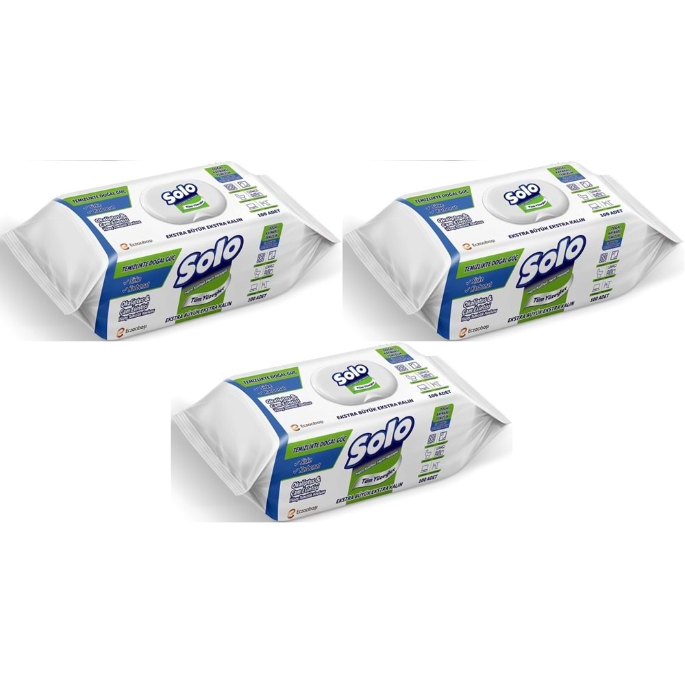 Solo Yüzey Temizlik Havlusu - Mendili 100 Yaprak Okaliptus & Çam Esintisi (3 Lü Set) 300 Yaprak