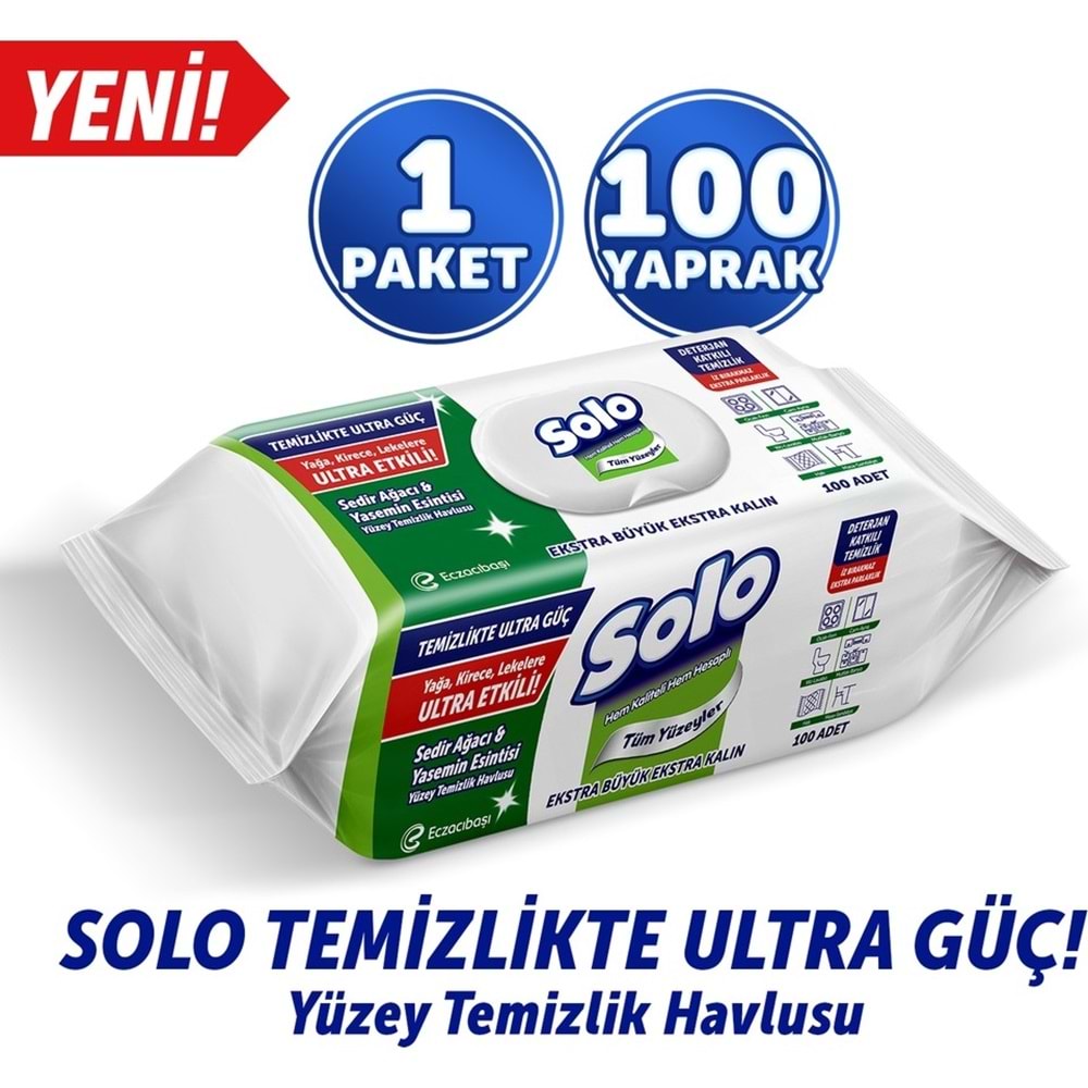 Solo Yüzey Temizlik Havlusu - Mendili 100 Yaprak Okaliptus & Çam Esintisi (5 Li Set) 500 Yaprak