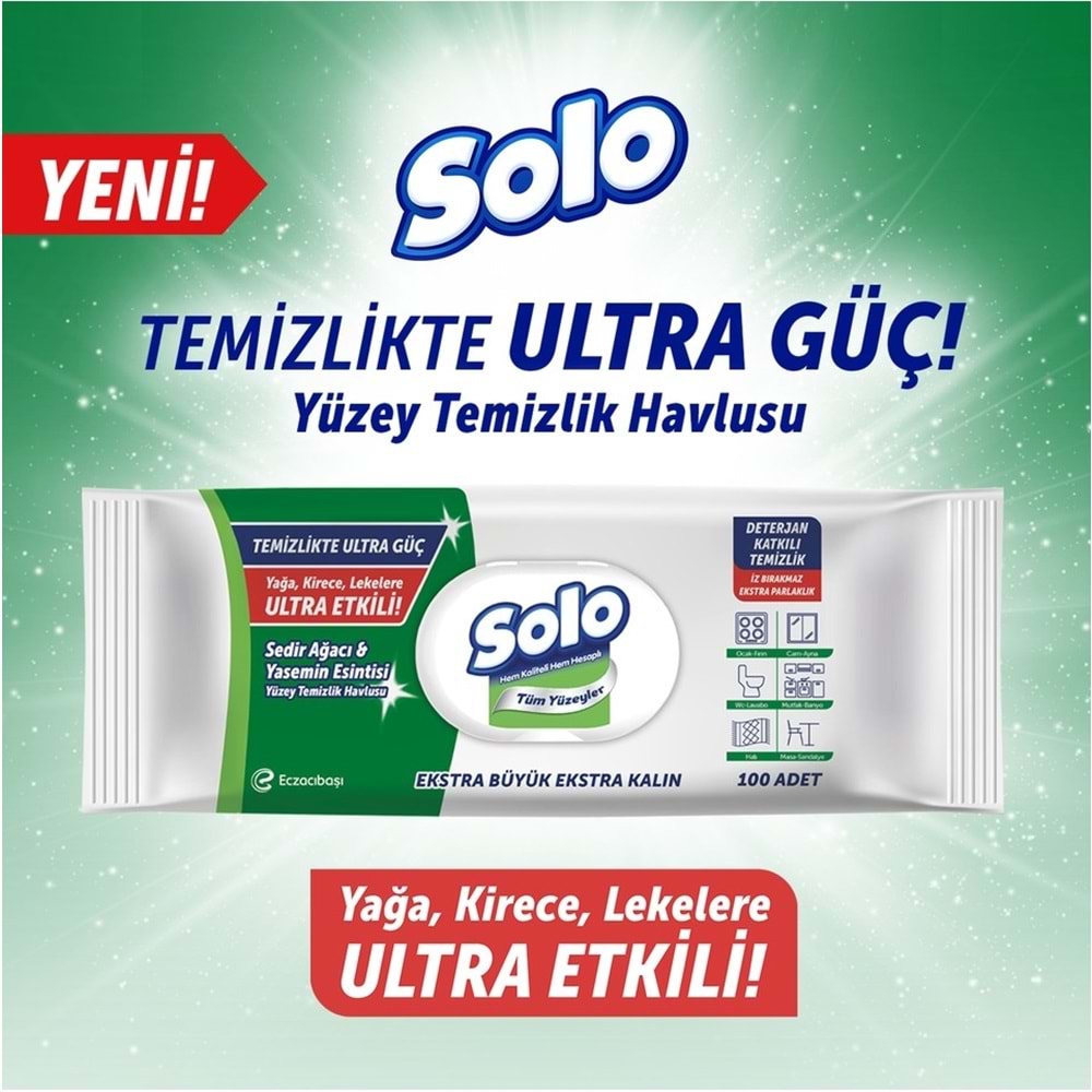 Solo Yüzey Temizlik Havlusu - Mendili 100 Yaprak Okaliptus & Çam Esintisi (9 Lu Set) 900 Yaprak