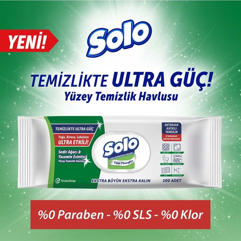 Solo Yüzey Temizlik Havlusu - Mendili 100 Yaprak Okaliptus & Çam Esintisi (9 Lu Set) 900 Yaprak