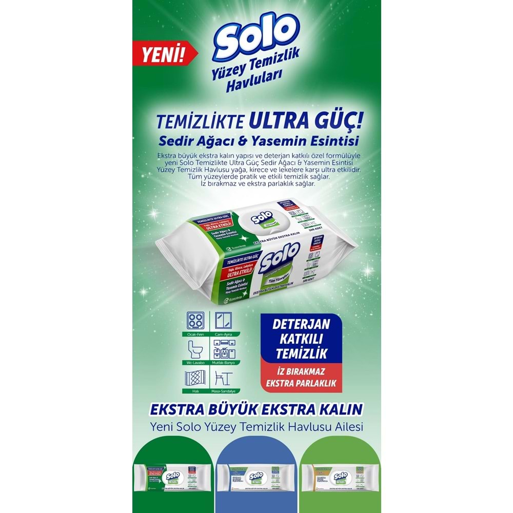 Solo Yüzey Temizlik Havlusu - Mendili 100 Yaprak Okaliptus & Çam Esintisi (9 Lu Set) 900 Yaprak