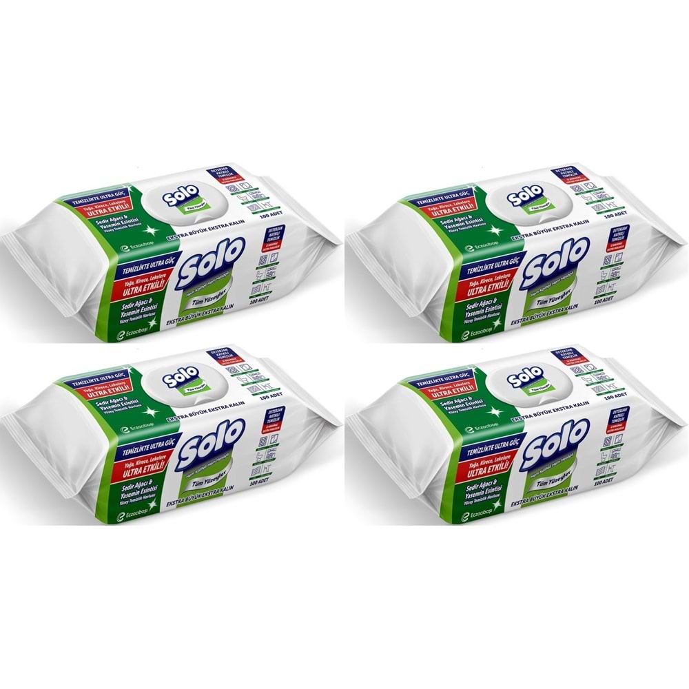 Solo Yüzey Temizlik Havlusu - Mendili 100 Yaprak Sedir Ağacı & Yasemin Esintisi (4 Lü Set) 400 Yprk