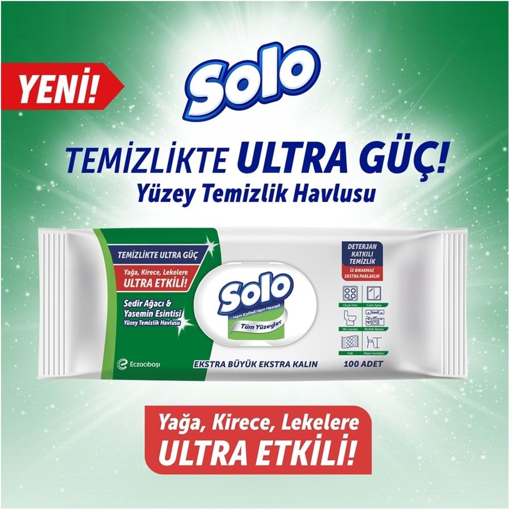 Solo Yüzey Temizlik Havlusu - Mendili 100 Yaprak Sedir Ağacı & Yasemin Esintisi (12 Li Set) 1200 Ypk
