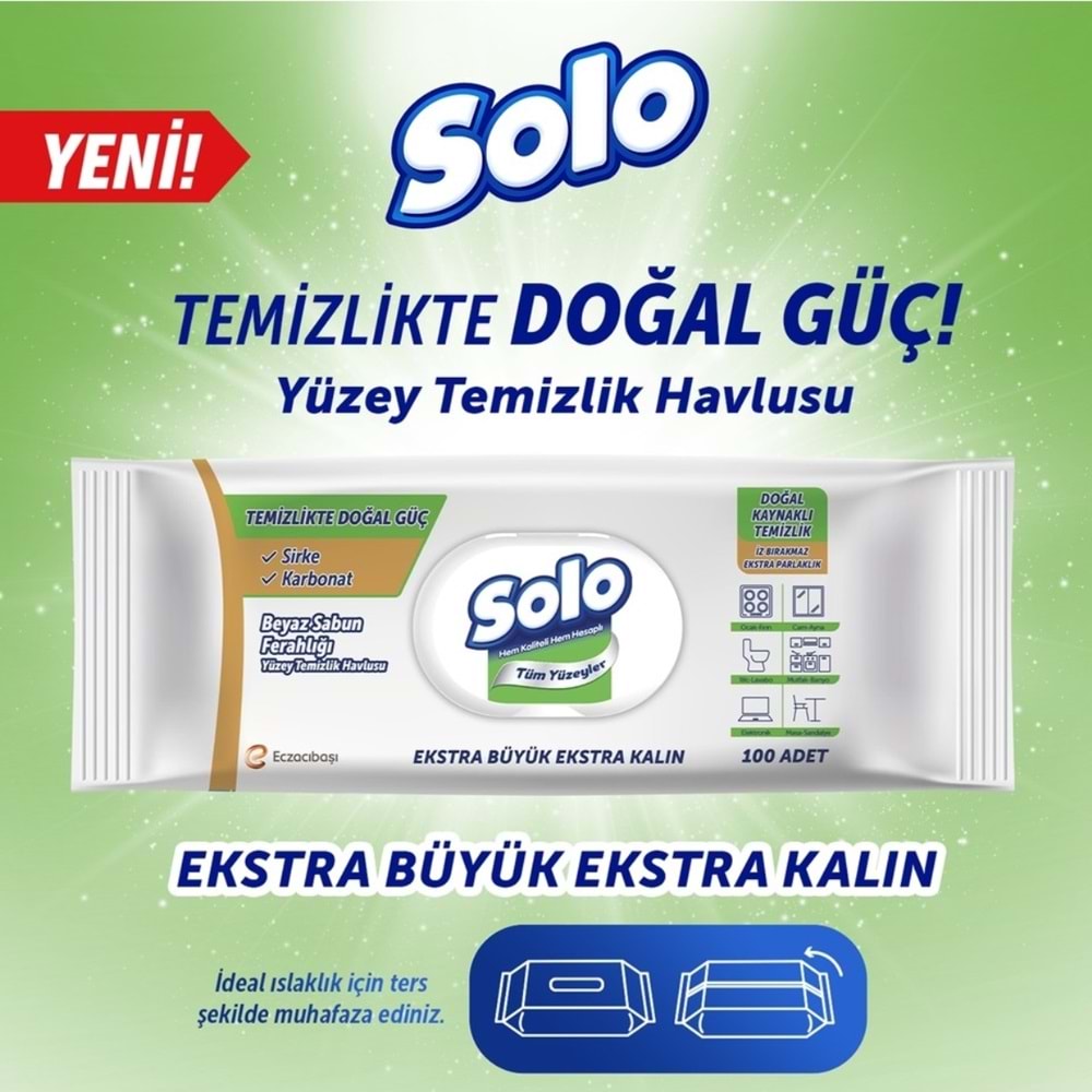 Solo Yüzey Temizlik Havlusu - Mendili 100 Yaprak Beyaz Sabun Ferahlığı (2 Li Set) 200 Yaprak