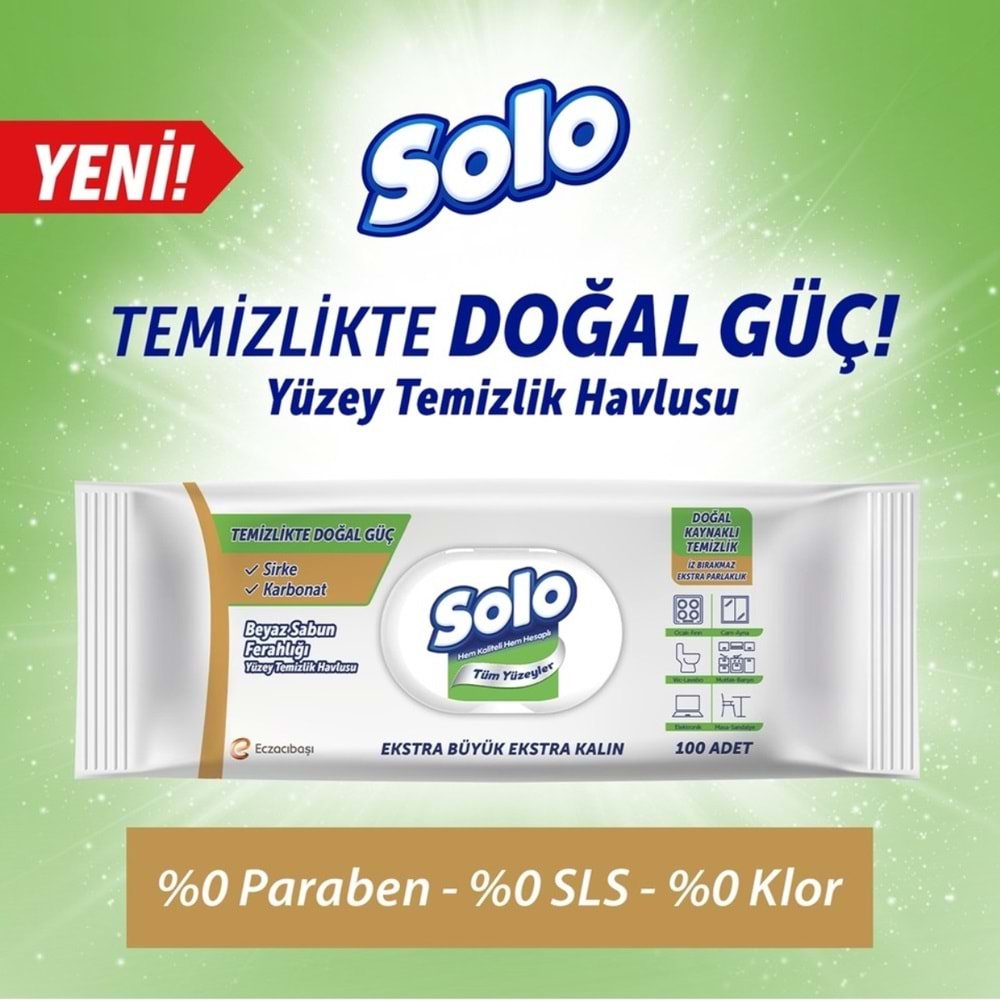 Solo Yüzey Temizlik Havlusu - Mendili 100 Yaprak Beyaz Sabun Ferahlığı (2 Li Set) 200 Yaprak