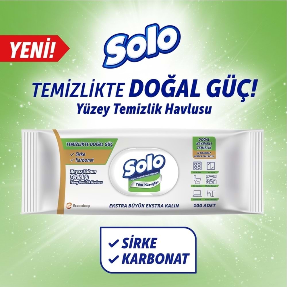 Solo Yüzey Temizlik Havlusu - Mendili 100 Yaprak Beyaz Sabun Ferahlığı (4 Lü Set) 400 Yaprak