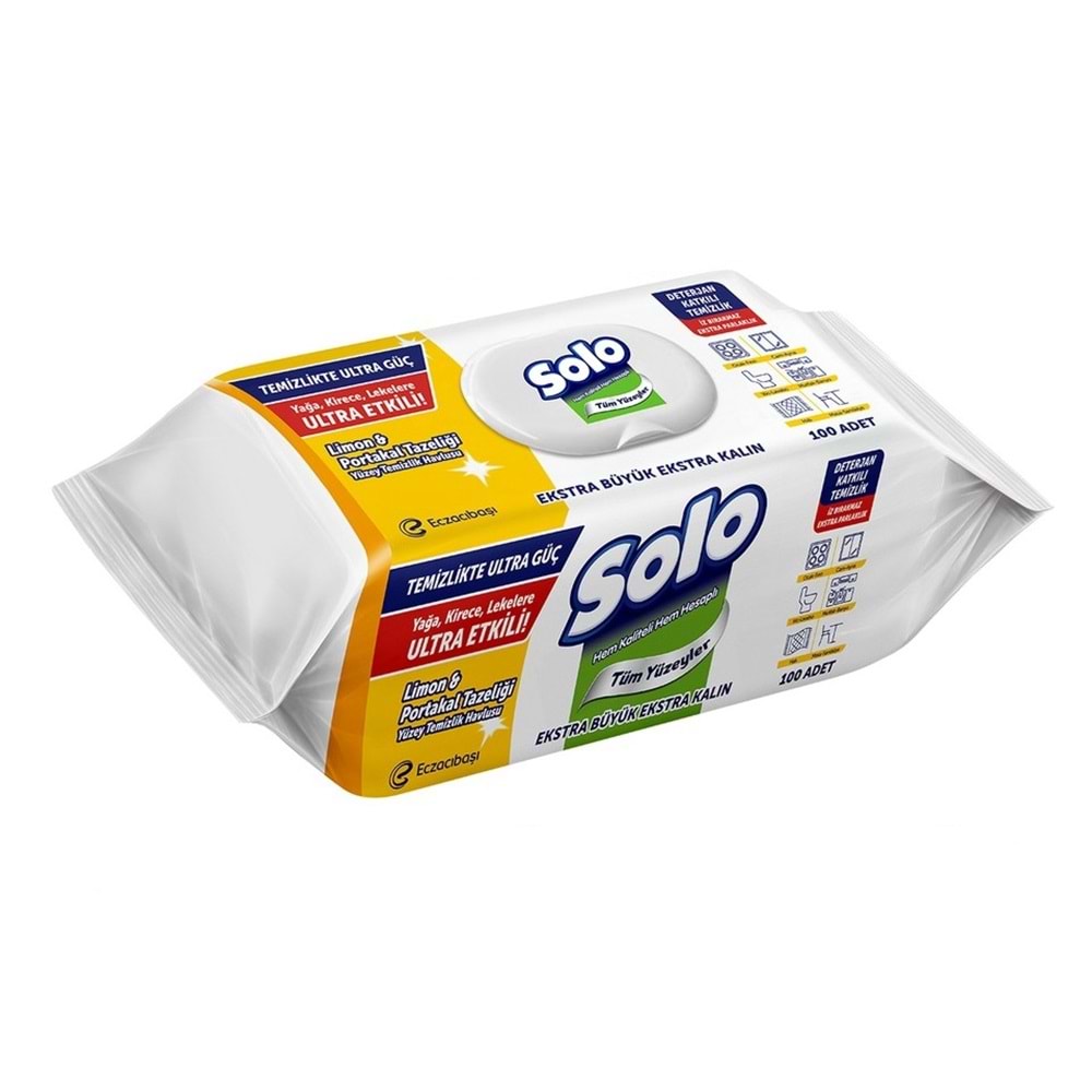Solo Yüzey Temizlik Havlusu - Mendili 100 Yaprak Limon & Portakal Tazeliği (4 Lü Set) 400 Yaprak